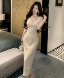 ロングドレス キャバドレス セクシー Vネック バックオープン スリット入り キラキラ JC2-WDS5562