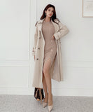 【2色】膝丈ドレス キャバドレス セクシー きれいめ タイト ニットワンピ ウエストマーク スリット 上品 細見え オフィスコーデ  デート JC2-ZED88021E325