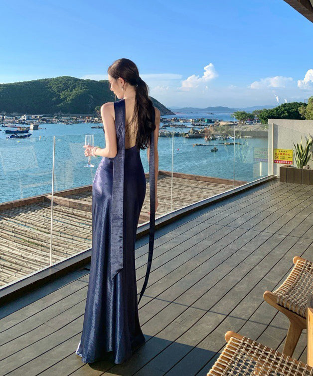 水色　ホルターネック　ロングドレス Amazon | [BKVB] イブニングドレス カラー 長袖 花柄 パーティー