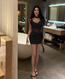 【2色】キャバドレス ミニドレス 透け感 フリル カワセクシー 谷間見せ party YH2-DD6467