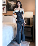 【2色】ロングドレス キャバドレス セクシー デコルテ魅せ スリット入り フォーマルドレス JC2-JX5825