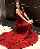 ロングドレス キャバドレス セクシー キラキラ スパンコール スリット入り フォーマルドレス ボルドー JC2-XHY917207