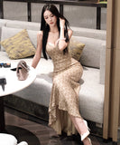 Lady's coco ロングドレス キャバドレス セクシー バックレス スパンコール マーメイドワンピ 交差ストラップ パーティー 二次会 JC2-XHY919310