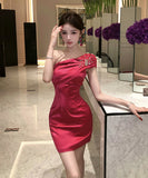 ミニドレス キャバドレス セクシー ビジュー ワンショルダー ウエストシェイプ プリーツ パーティー JC2-WDS5498