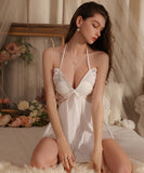 【6色】ルームウェア ランジェリー セクシー バックオープン ホルターネック ローカット 谷間メイク パッド付き バタフライデザイン ガウン付きセット JC8-GRP3945