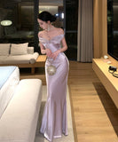 ロングドレス キャバドレス セクシー バックレス リボンデザイン リボンデザイン ツヤ感 オフショルダー サテン パーティー JC2-XHY918302