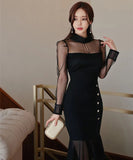 膝丈ドレス キャバドレス 谷間魅せ 気質 着痩せ セクシー 通勤 YH2-ZED886717BH506