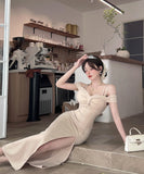 ロングドレス キャバドレス セクシー ディープネック キャミワンピ スリット エレガント 脚長効果 パーティー  JC2-DD6387