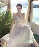 ロングドレス キャバドレス セクシー フレンチ ピュア レース切替 Vネック キャミソール ドレープ エアリー ボリューム感 JC2-XHY918830