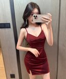 【3色】ミニドレス キャバドレス セクシー ボディライン ディープネック キャミワンピ タイト クラブ ラウンジ JC2-DD6402