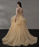 ロングドレス キャバドレス パーティードレス フェアリー チュール ボリュームスカート キャミソール 森ガール風 ビジュー付き エンゲージメント バースデー パーティー JC2-XYYB-36