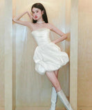 ミニドレス キャバドレス パーティードレス  フレンチ 花嫁 サテン ベアトップ ボリュームスカート 上品 エンゲージメント バースデー JC2-JSXA848