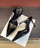 【2色】ハイヒール サンダル ポインテッドトゥ ビジュー付きストラップ ピンヒール クローズドトゥ デート お出かけ 出勤 JC5-FZ-MX-067