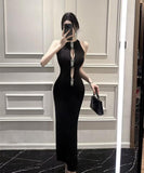 ロングドレス キャバドレス セクシー ノースリーブ カットアウト 細見え フリンジ ラインストーン ボディコン パーティー JC2-JW8372DXH417