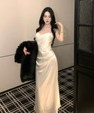 ロングドレス キャバドレス セクシー 上品 フレンチ サテン キャミワンピ ラメ マーメイドライン パーティー JC2-XHY919892