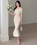 【4色】膝丈ドレス キャバドレス ワンショルダー ニット セクシー chic YH2-ZED888173GT639