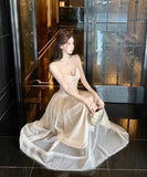 ロングドレス キャバドレス セクシー上下2点セット コルセット風 チュール ギャザー 二次会 ナイトクラブ パーティードレス KS2-DD5270