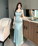 ロングドレス キャバドレス セクシー フレンチ オフショルダー キャミワンピ バックオープン パーティー JC2-DD4031