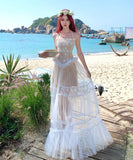 ロングドレス キャバドレス セクシー レース×ジャカード切り替え レース チュール ホルターネック シアー バックオープン JC2-XHY916109