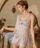 【2色】ルームウェア ランジェリー セクシー スウィート系 バタフライ刺繍 チュール サテン 谷間メイク バックオープン JC8-GR5261