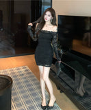 ミニドレス キャバドレス セクシー スパンコール レース オフショルダー ボディライン JC2-WDS5308