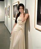 ロングドレス キャバドレス セクシー フレンチ サテン キャミソール ドレープ エレガント アシンメトリー JC2-JW6268GD751
