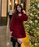 【2色】ミニドレス キャバドレス セクシー 韓国風 ツイード風 ツイード風 ウエストマーク スタイルアップ Aライン デート 成人式 JC2-MN219