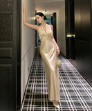 ロングドレス キャバドレス セクシー サテン ホルターネック 背中見せ フィット感 パーティー JC2-JW7026DSD260