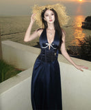 ロングドレス キャバドレス セクシー フレンチ風 Vネック カットアウト カットアウト ウエストマーク リボンディテール 清楚系 JC2-YPX1-E212-11250750