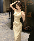 ロングドレス キャバドレス セクシー Vネック バックオープン スリット入り キラキラ JC2-WDS5562