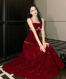 ロングドレス キャバドレス セクシー フレンチ ラインストーン キラキラ ベルベット フリル キャミソールドレス JC2-AQR6050