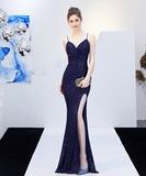 【7色】ロングドレス キラキラ Vネック 高級感 披露宴 宴会 マーメイドドレス YH2-YEY16276#