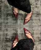 【2色】ハイヒール  ポインテッドトゥ フレンチ ベルトバックル付き クローズドトゥサンダル レトロ エナメルハイヒール JC5-FZ-HC-5