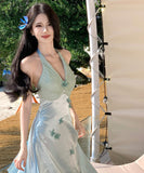 ロングドレス キャバドレス セクシー フレンチ 立体フラワー ホルターネック サテン ウエストマーク 上品 JC2-CD6-628-8100630