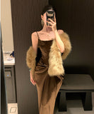 ロングドレス キャバドレス セクシー フェミニン フレンチ サテン カットアウト ドレープ 誕生日 パーティー JC2-XHY913262