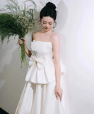 ロングドレス キャバドレス パーティードレス ベアトップ ミニマル サテン 上品 リボンディテール エンゲージ バースデー パーティー JC2-JSXA669