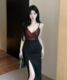 【3色】ロングドレス キャバドレス セクシー 上品 Vネック バイカラー バイカラー タイト パーティードレス JC2-DD6300