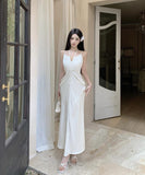 Lady's coco ロングドレス キャバドレス セクシー サテン Vネック ストラップ おしゃれ きれいめ  お腹カバー JC2-CD7-349-5560720