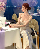 ロングドレス キャバドレス セクシー ドレープネック レース切り替え キャミワンピ ギャザー 着痩せ サテン バースデー パーティー JC2-XHY919336