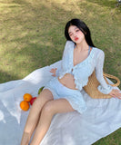 【4点セット】水着 ビキニ かわいい セパレートタイプ 長袖 体型カバー 細見え INS映え 温泉 リゾート ビーチ JC7-DP-A22967