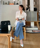 【2色】トップス レディース エレガント 韓国風 バックリボン ブラウス 長袖 無地 シャツ 出勤 デート お出かけ JC1-JW8339XJMB089