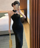 ロングドレス 中華風ヴィンテージスパンコール刺繍ハイネックスリットパーティー用エレガントワンピースHMZ2-DDFZC5003