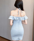 【3色】ミニドレス キャバドレス セクシー レース ローカット キャミワンピ フリル リボンストラップ 指名 JC2-YM8893