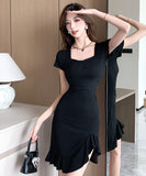 ミニドレス キャバドレス セクシー スクエアネック フリル ボディコン デート お出かけ JC2-ZED88803B02