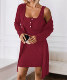 Lady's coco ミニドレス キャバドレス セクシー 2点セット オフショルダー カーディガン 長袖 ボタン付き LW2-YSQYUFG3150