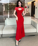 ロングドレス セクシー 谷間露出 気質 セレブ風 脚長効果 キャバドレス YH2-DD6628