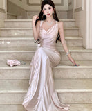 ロングドレス キャバドレス セクシー バックオープン ギャザー サテン エレガント パーティー JC2-XHY919292