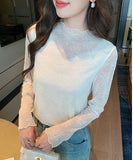 【2色】トップス レディース セクシー レースインナー 長袖 レーストップス シアー プラスサイズ デートコーデ 通勤 JC1-JW8896GT622