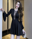 ミニドレス キャバドレス 着痩せ Aライン セクシー 気質 透け感 長袖 YH2-YM8793