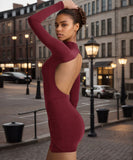 ミニドレス キャバドレス セクシー タイトワンピース 背中あき 長袖 バックオープン スリムフィット ミニ丈 LW2-YSQYDFG1960